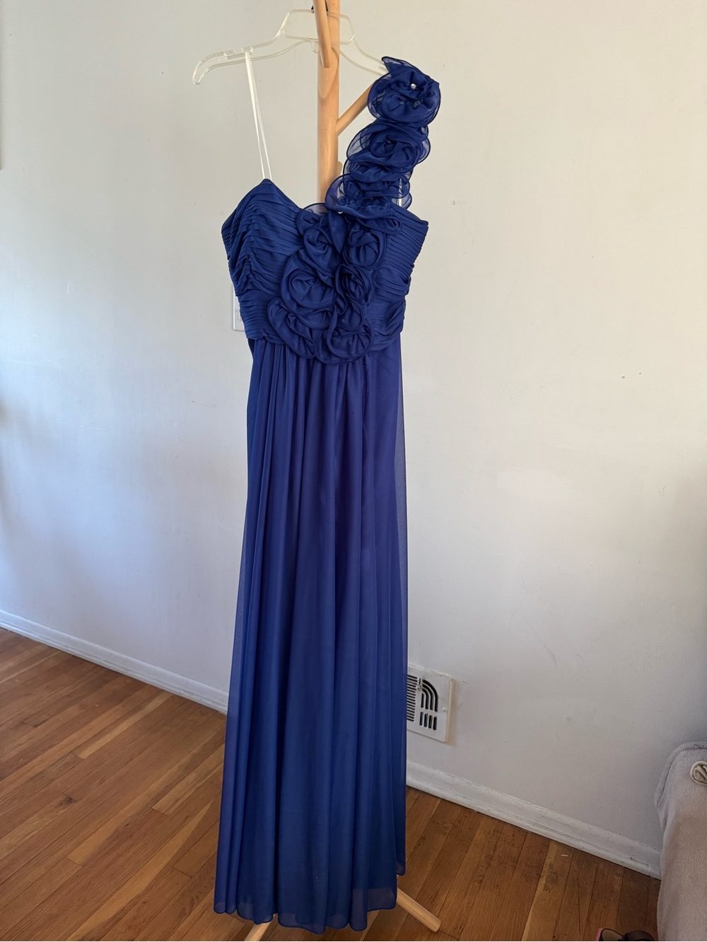 Betsy & Adam Sapphire Blue Strapless Satin Dress